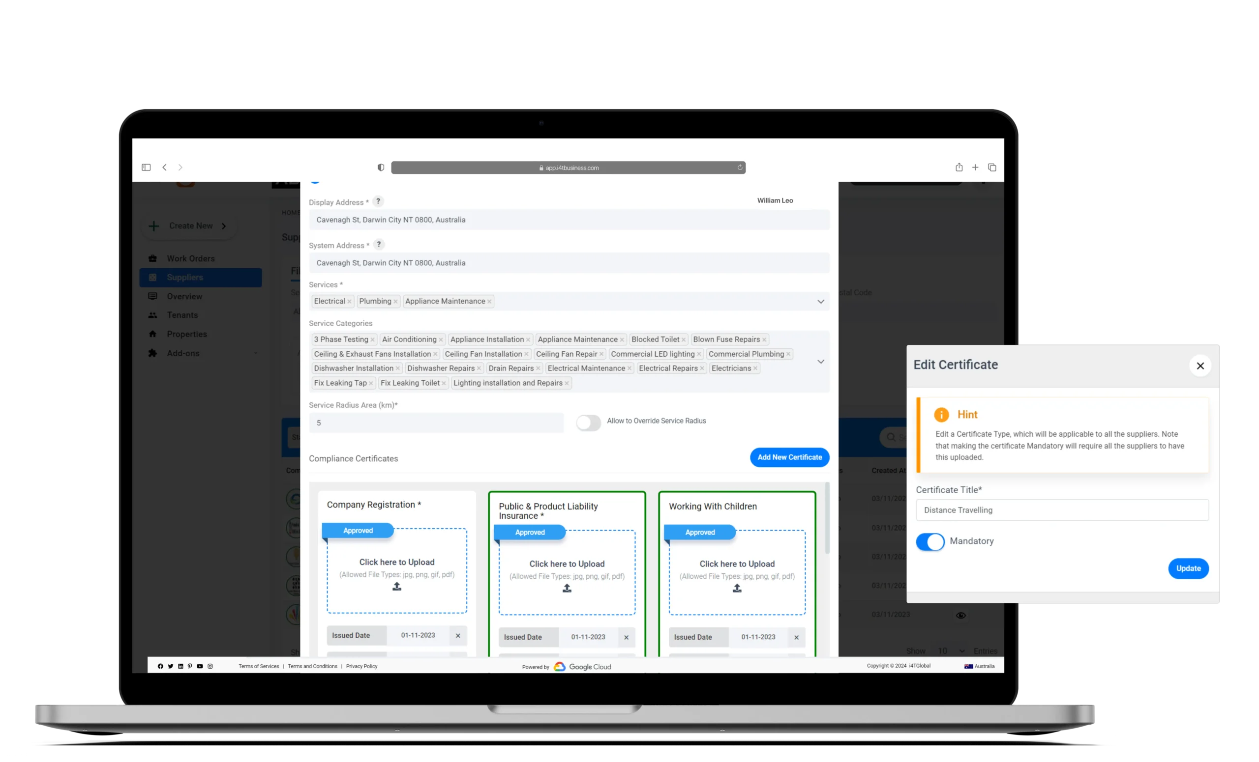 Compliance management system for supplier requirement